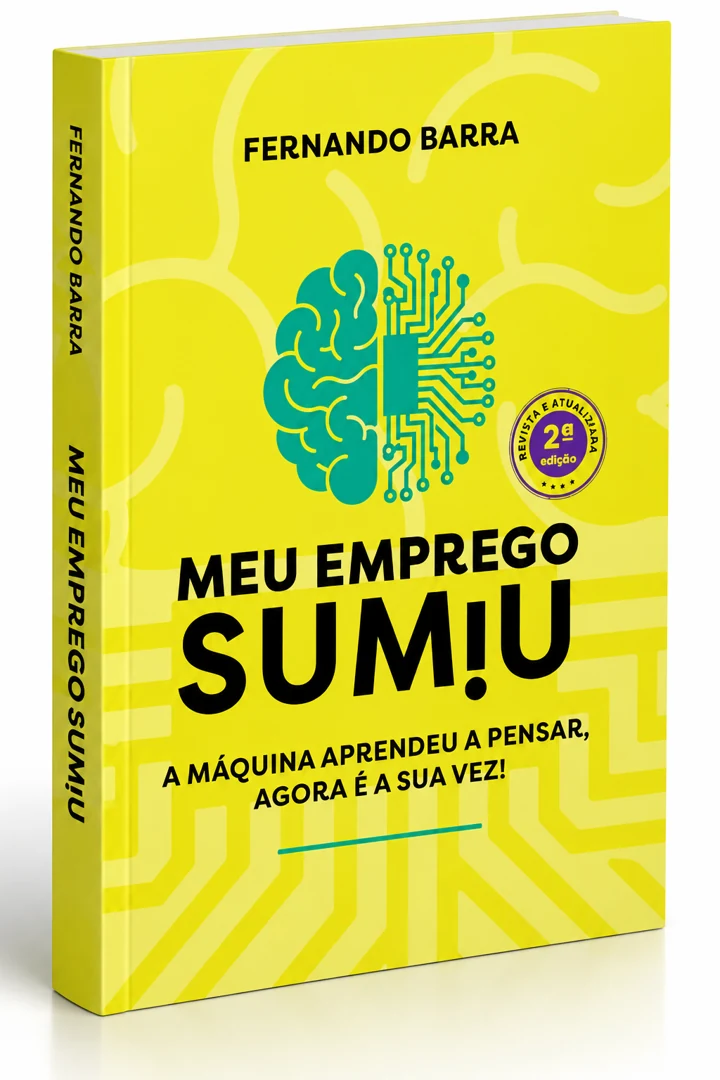 Livro Meu Emprego Sumiu! em perspectiva, com capa e lombada amarelas